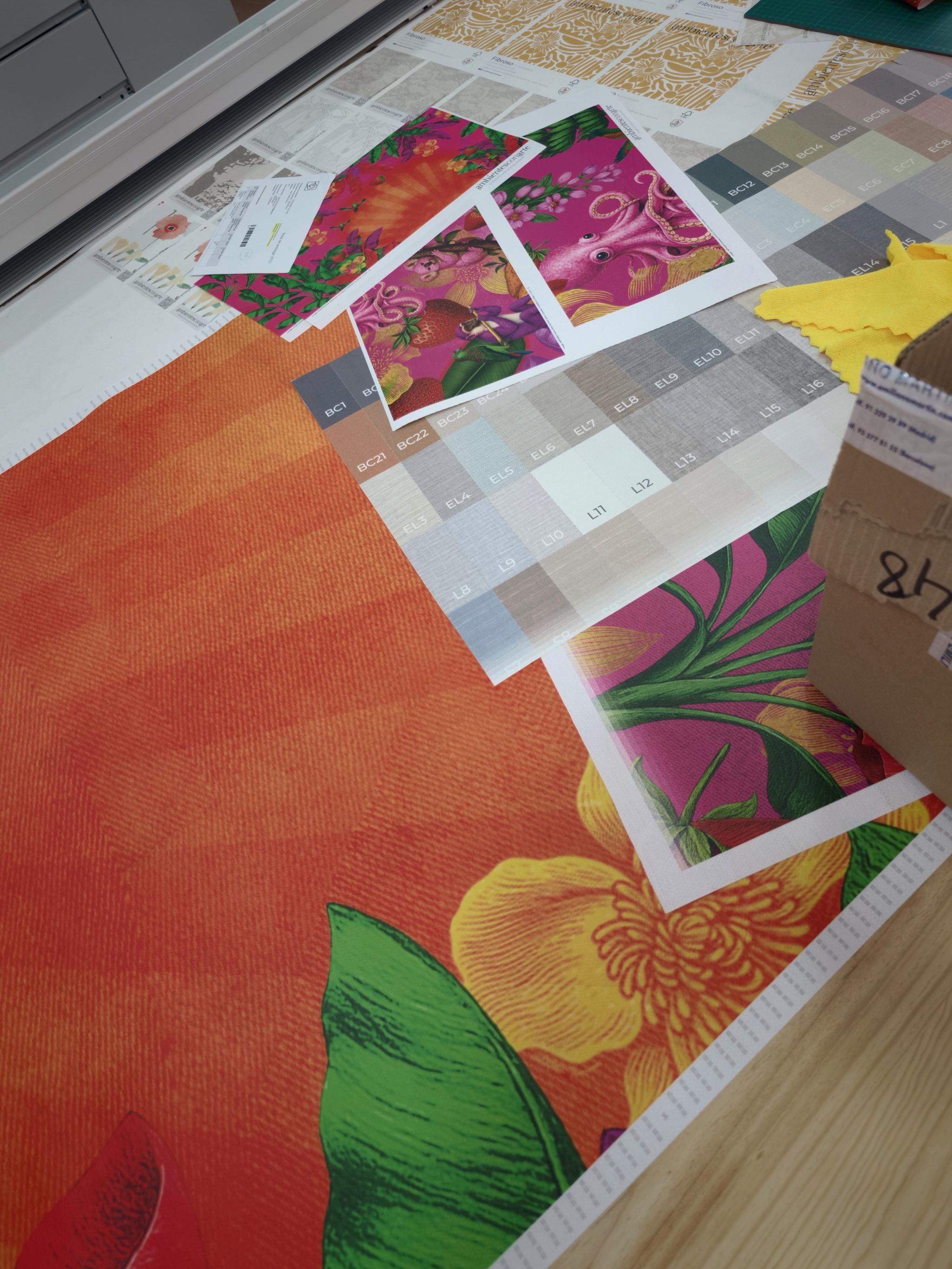 Interior designer reviewing a custom wallpaper sample